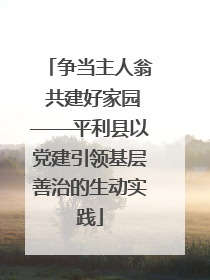 争当主人翁 共建好家园——平利县以党建引领基层善治的生动实践