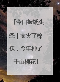 今日报纸头条｜卖火了棉袄，今年种了千亩棉花